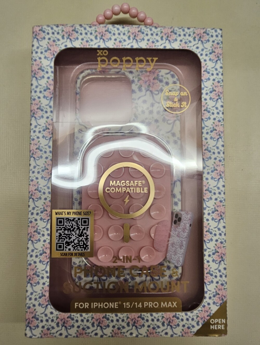 XO Poppy MagSafe Phone Case Suction Mount iPhone 15 14 Pro Max Floral Pink NIB